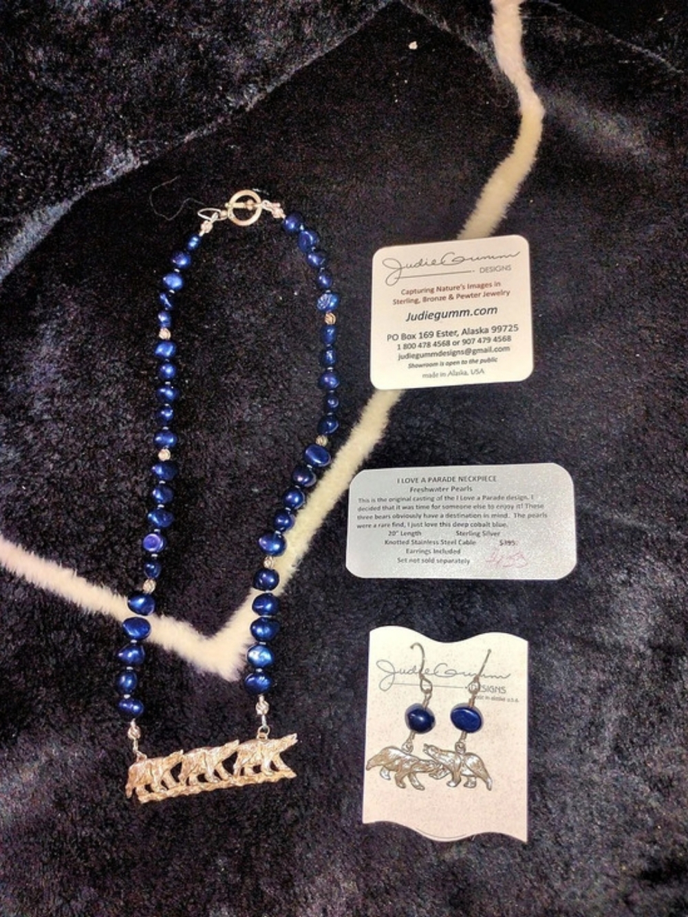 JudeaGems Blue Beaded Necklace & Earrings NWT
